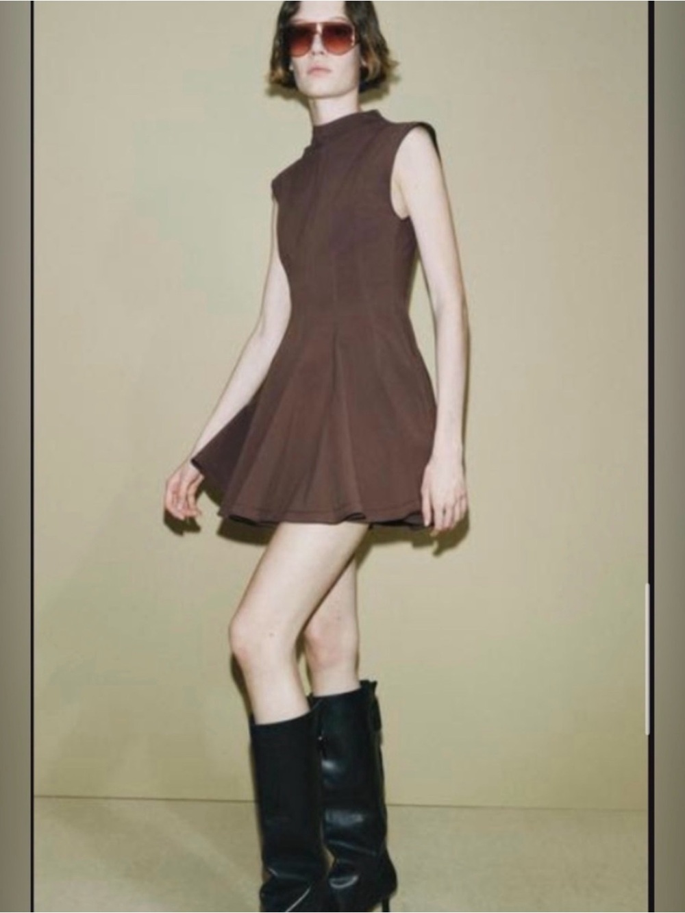 NWT Zara Women Brown Sleeveless Fit-and-Flare Mini Dress, size S